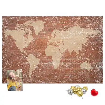 Printed Cork Board World Map on brick
