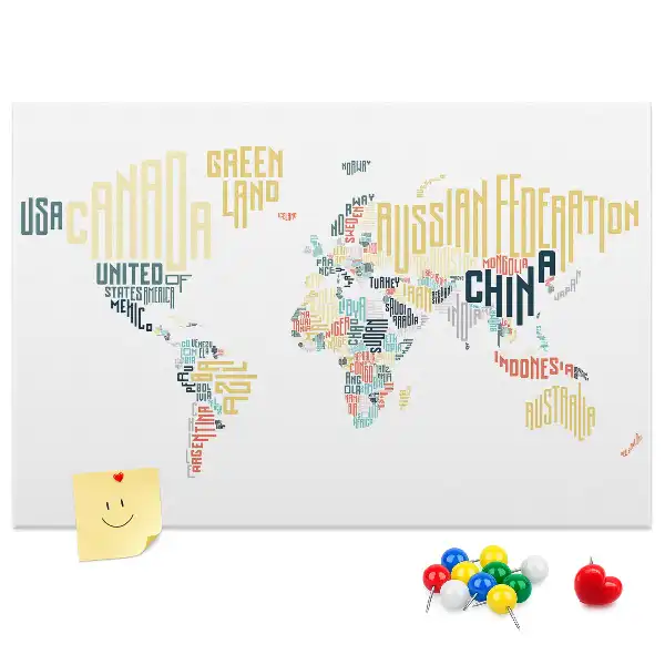 Printed Country Names Cork Memo Board