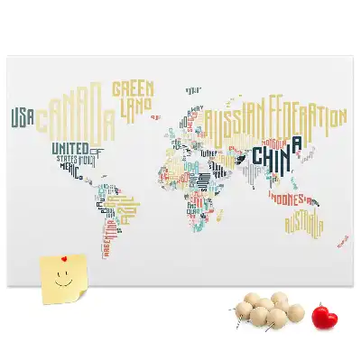 Printed Country Names Cork Memo Board