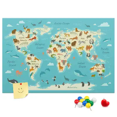 Printed Animal World Map Cork Memo Board