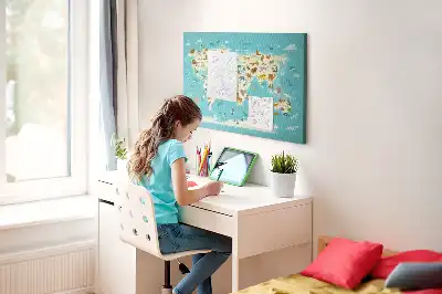 Printed Animal World Map Cork Memo Board
