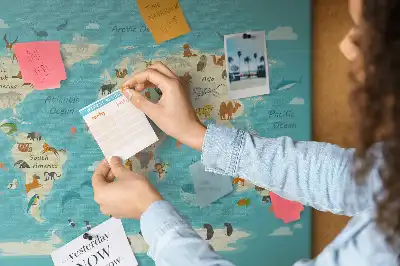 Printed Animal World Map Cork Memo Board