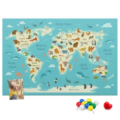 Printed Animal World Map Cork Memo Board