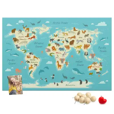 Printed Cork Memo Board Animal world map