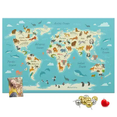Printed Animal World Map Cork Memo Board
