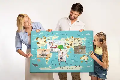 Printed Animal World Map Cork Memo Board