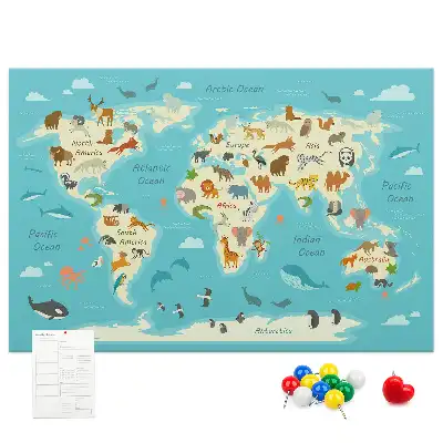 Printed Cork Memo Board Animal world map