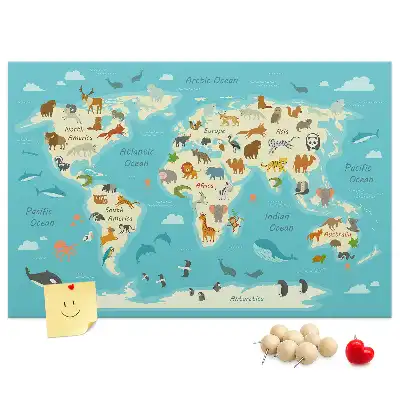 Printed Cork Memo Board Animal world map