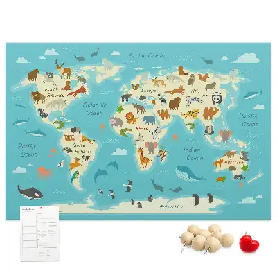 Printed Cork Memo Board Animal world map