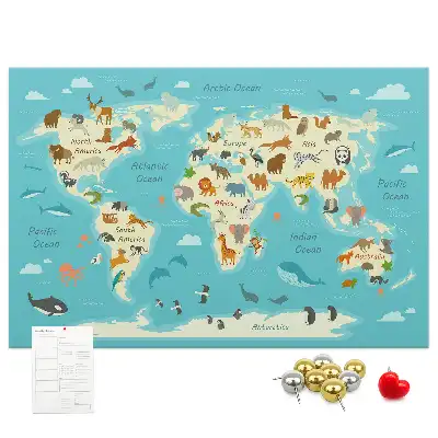 Printed Animal World Map Cork Memo Board