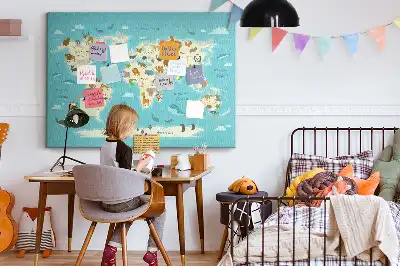 Printed Cork Memo Board Animal world map