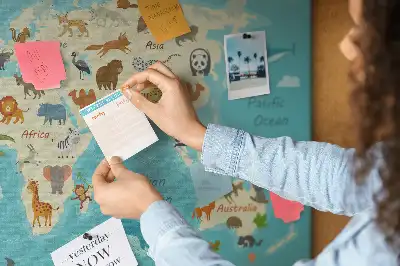 Printed Cork Memo Board Animal world map