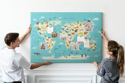 Printed Animal World Map Cork Memo Board