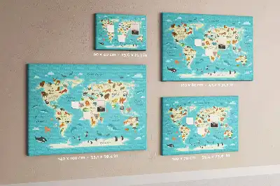 Printed Animal World Map Cork Memo Board
