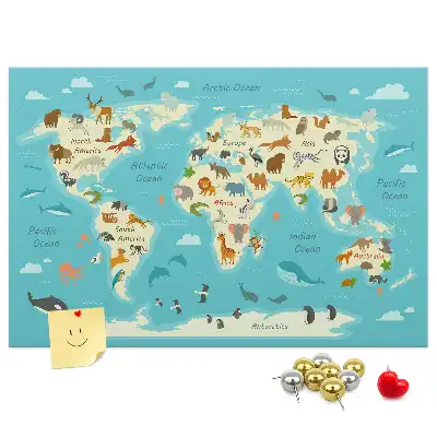 Printed Animal World Map Cork Memo Board