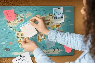 Printed Animal World Map Cork Memo Board