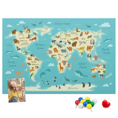 Printed Cork Memo Board Animal world map