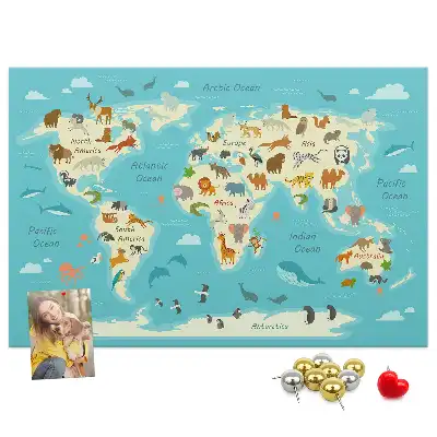 Printed Animal World Map Cork Memo Board