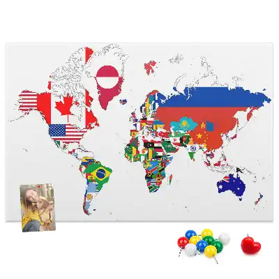 National Flags Printed Cork World Map Board