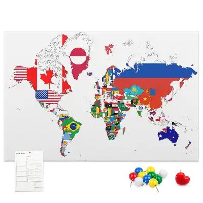 Printed Cork Board National flags map