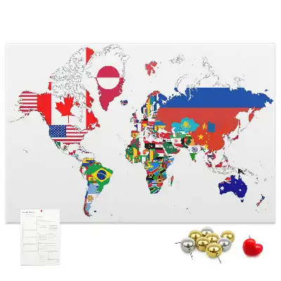 National Flags Printed Cork World Map Board