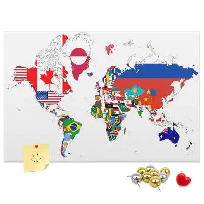 Printed Cork Board National flags map