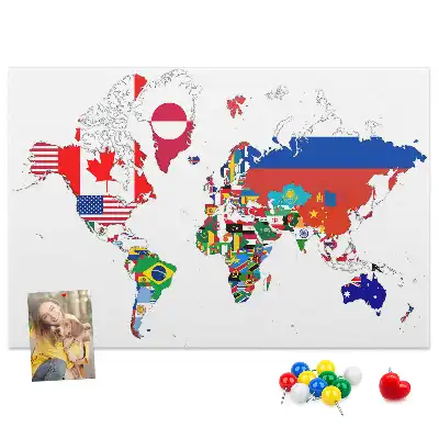 National Flags Printed Cork World Map Board