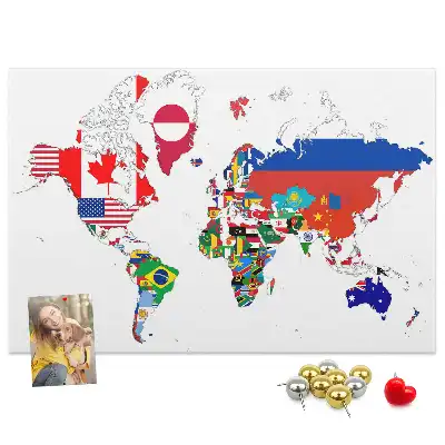 National Flags Printed Cork World Map Board
