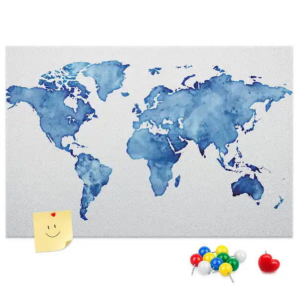 Watercolor World Map Printed Cork Board