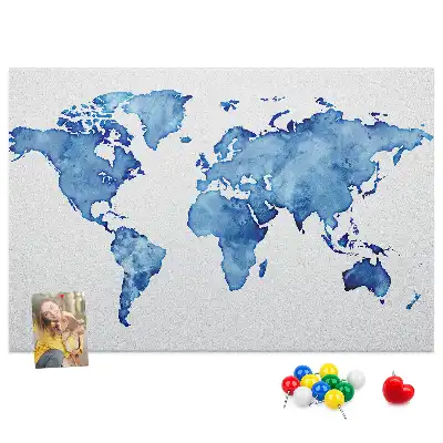 Watercolor World Map Printed Cork Board