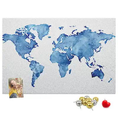 Printed Cork Board Watercolor world map