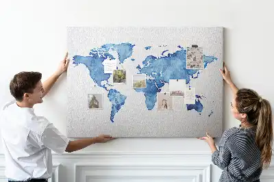 Printed Cork Board Watercolor world map