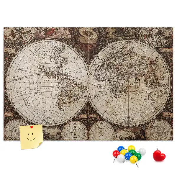 Printed Cork Board Old world map