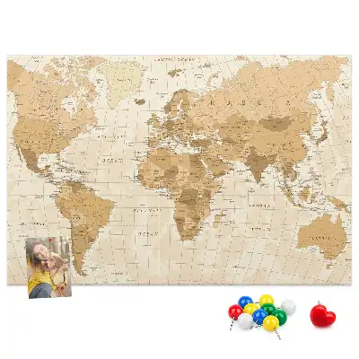 Printed Cork Memo Board Political World Map