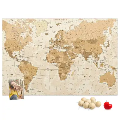 Printed Cork Memo Board Political World Map