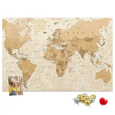 World Map Printed Cork Memo Board