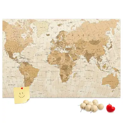 World Map Printed Cork Memo Board