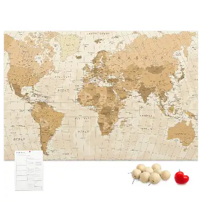 World Map Printed Cork Memo Board