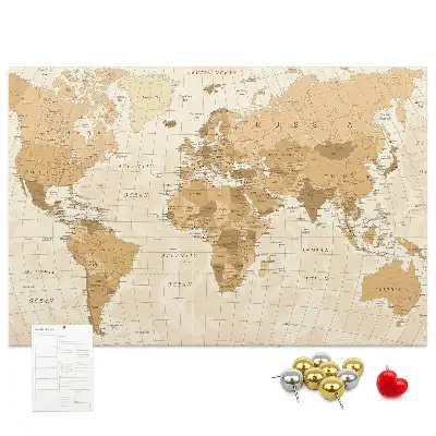 World Map Printed Cork Memo Board