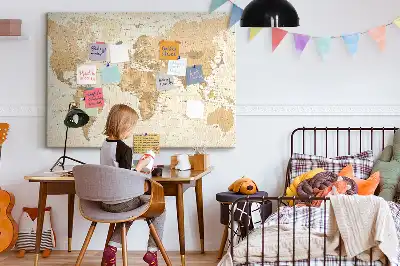 World Map Printed Cork Memo Board