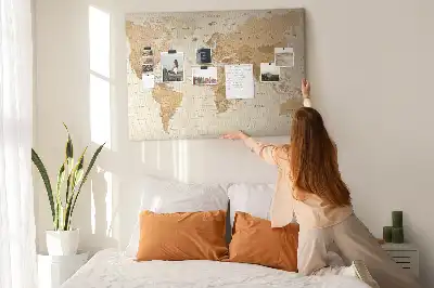 World Map Printed Cork Memo Board