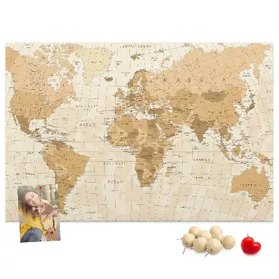 Printed Cork Memo Board Political World Map