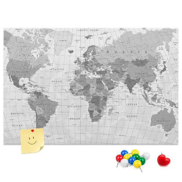 Printed Cork Memo Board Political World Map