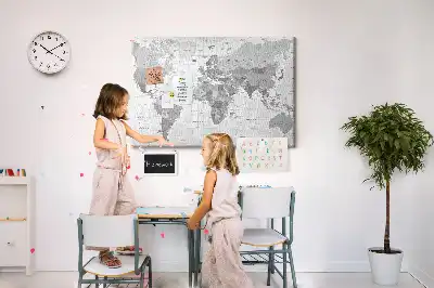 Political World Map Printed Cork Memo Board