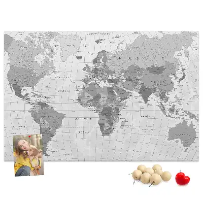 Political World Map Printed Cork Memo Board