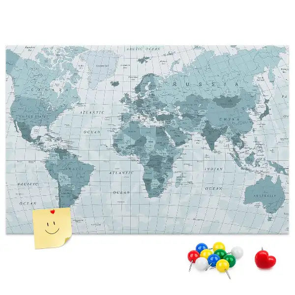 World Map Cork Memo Board