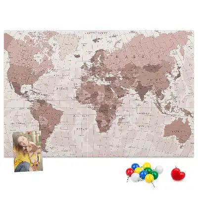Printed Cork Board Political World Map
