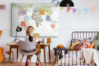 World map cork memo board