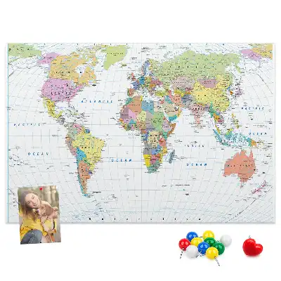 Cork memo board Political world map