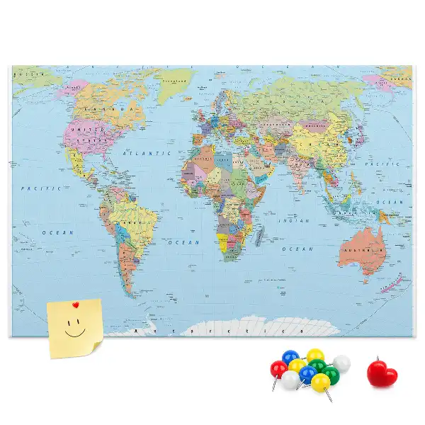 Printed Cork Board Political world map